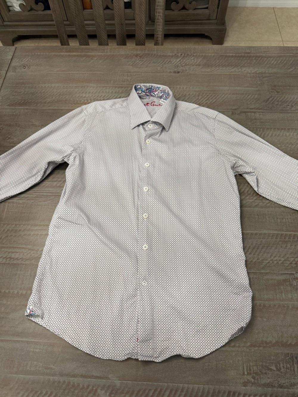 Robert Graham White Shirt with Navy Micro-Print